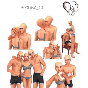 Illustrations de personnages du jeu Sims 4 en diverses poses romantiques