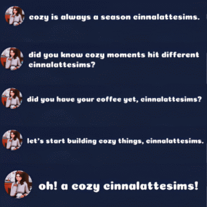 Citations cozy sur les moments Sims 4 avec café.