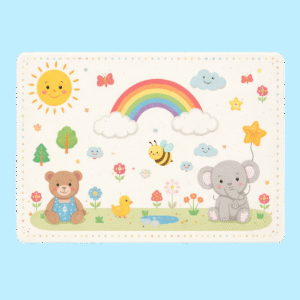 Ours et souris anthropomorphes dans un paysage arc-en-ciel, inspiré de *Les Sims 4*