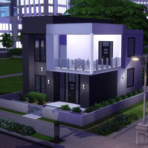 Maison moderne des Sims 4 en ville la nuit