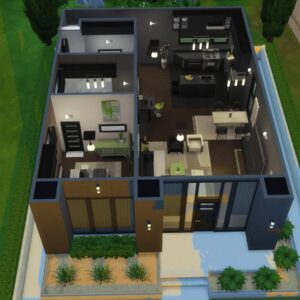 Maison moderne du jeu *Les Sims 4* vue du dessus