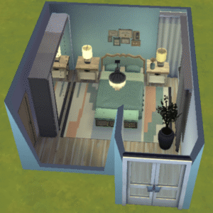 Chambre stylisée du jeu Les Sims 4 vue en 3D