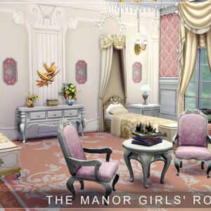 Chambre des filles du manoir dans *Les Sims 4* : élégante et colorée