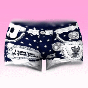 Culotte Sims 4 bleu avec motifs spatiaux et message 'I saw you'