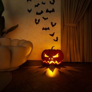 Citrouille lumineuse et chauve-souris pour Halloween dans *Les Sims 4*