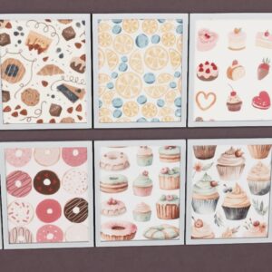 Cartes décoratives pâtisseries pour *Les Sims 4*, style mignon