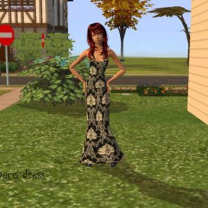 Robe Art Déco portée par un avatar dans *Les Sims 4*, vue de face