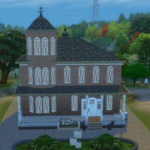 Maison de ville gothique dans *Les Sims 4*, vue aérienne