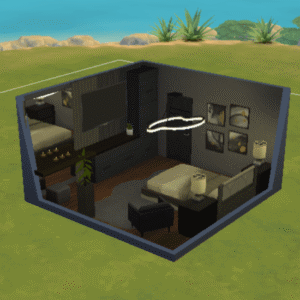 Chambre du jeu vidéo Les Sims 4 vue en 3D