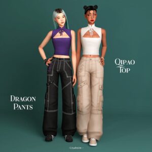 Hauts Qipao et pantalons Dragon pour Sims 4, jeu vidéo