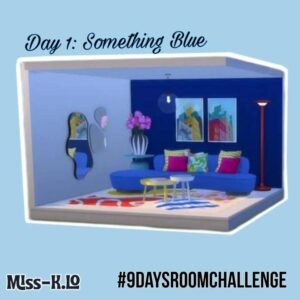 Défi #9DaysRoomChallenge : salon bleu du jeu Sims 4 jour 1