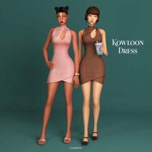 Robe Kowloon pour Sims 4, versions rose et marron clair