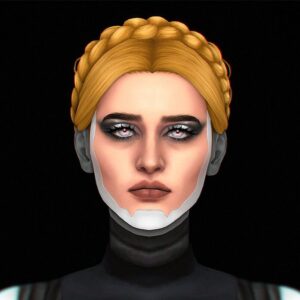 Personnage des Sims 4 avec coiffure tressée et masque facial