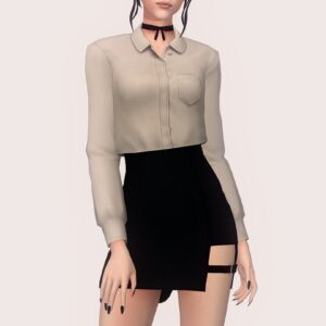 Veste blanche et jupe noire courte, Sims 4 style