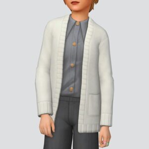 Veste blanche à boutons sur chemise grise, Sims 4