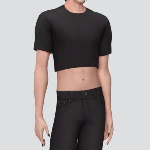 Personnage du jeu *Les Sims 4* en t-shirt noir et pantalon cropped