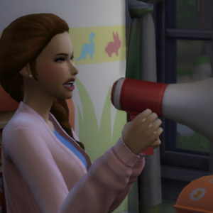 Jeu vidéo Les Sims 4 : personnage utilisant un sèche-cheveux