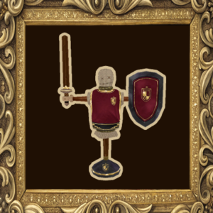 Figurine chevalier Sims 4 en armure dorée et bouclier