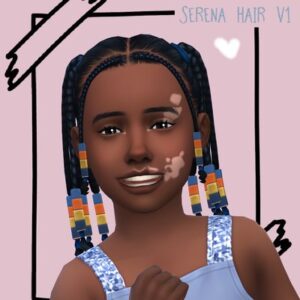 Coiffure Serena V1 pour Sims 4, tresses colorées et sourire