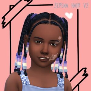 Coiffure Serena V2 pour Sims 4, tresses colorées