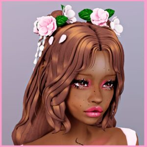 Personnage Sims 4 avec coiffure fleurie et maquillage coloré