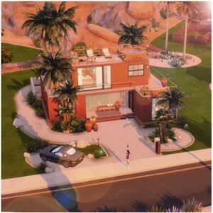Maison de jeu Les Sims 4 style désert avec piscine
