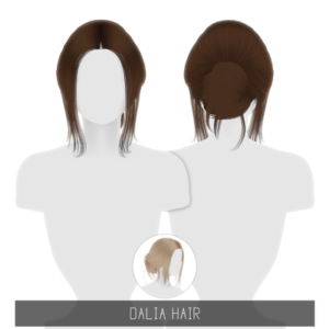 Perruque 'Dalia Hair' pour *Les Sims 4*, vue de face et dos.