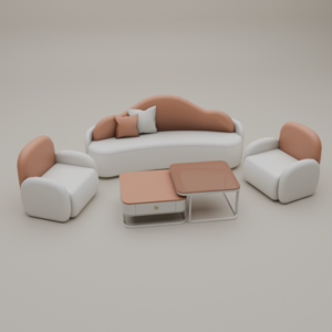 Canapé et fauteuils blancs et orange pour salon dans *Les Sims 4*