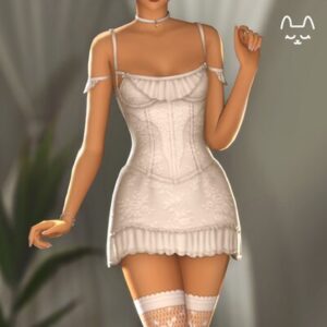 Robe corset courte blanche style Sims 4 avec bas résille