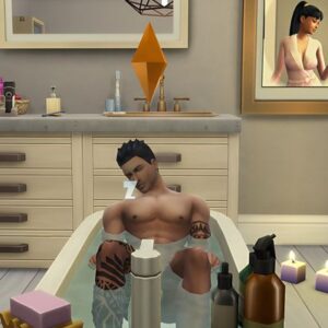 Homme dans un bain moussant, salle de bain des Sims 4