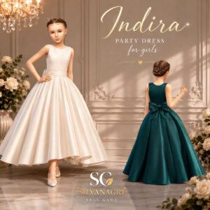 Robe de fête Indira pour filles dans le jeu *Les Sims 4* par Silvanagri, deux modèles blanc et vert.