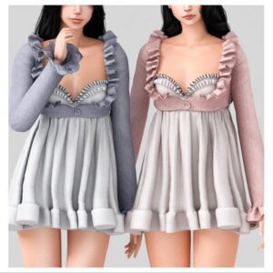 Robes à ruffles pour Sims 4, styles gris et rose pastel