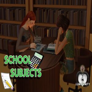 Deux personnages du jeu Les Sims 4 étudient ensemble dans une bibliothèque.