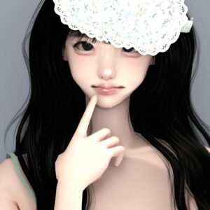 Jeune femme virtuelle des Sims 4 avec bandeau floral, pose discrète
