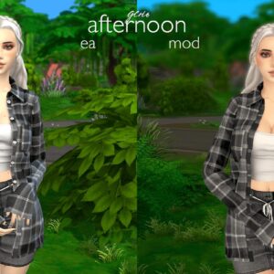 Modèle Sims 4 après-midi, tenue plaid et shorts assortis