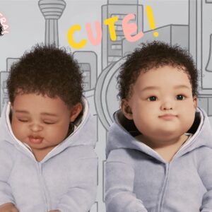 Deux bébés mignons dans le style du jeu Sims 4.