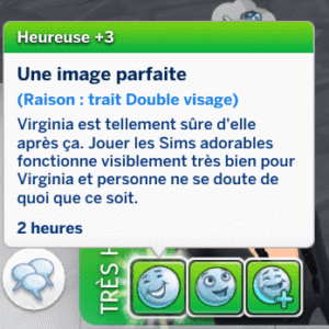 Virginia heureuse après avoir joué aux Sims 4 avec un double visage parfait.