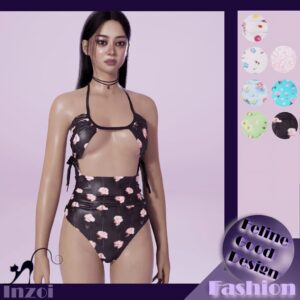 Combinaison Sims 4 floral noire avec motifs de fleurs blanches