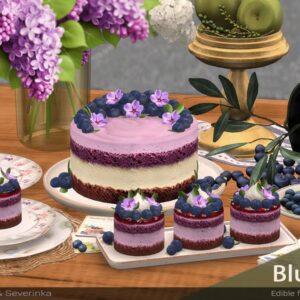 Desserts à la myrtille pour Sims 4 avec gâteau et fleurs