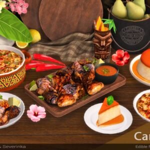 Cuisine caribéenne dans The Sims 4 : plats comestibles.