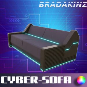 Canapé futuriste Cyber-Sofa pour The Sims 4, style cyberpunk.