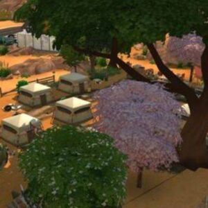 Camping-caravane dans un décor du jeu *Les Sims 4*