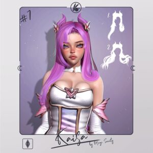 Illustration de Kaïfa, personnage aux cheveux violets pour *Les Sims 4* par Magi Society