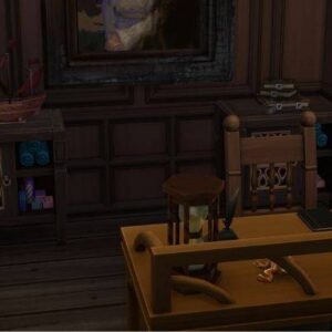 Bureau du jeu vidéo Les Sims 4, style médiéval.