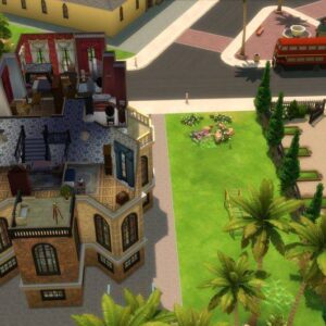 Maison des Sims 4 avec jardin et rue animée