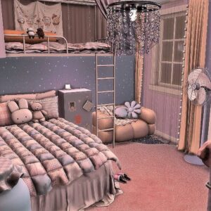 Chambre d'enfant dans *Les Sims 4*, décor cosy et coloré
