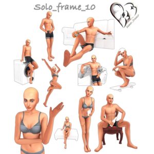 Illustrations de poses variées pour avatars du jeu *Les Sims 4*