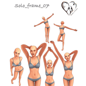 Séquence de poses de personnage dans Sims 4, style bikini gris