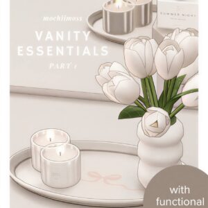 Ensemble vanité fonctionnelle Sims 4 avec bougies et fleurs