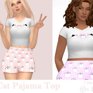 Hauts de pyjama chats pour *Les Sims 4* avec motifs mignons